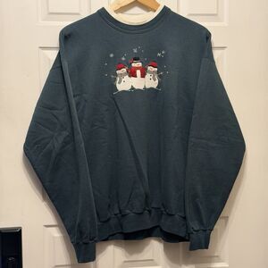Top Stitch Morning Sun Snowman Sweatshirt Womens L Green Vintage 90s Christmas